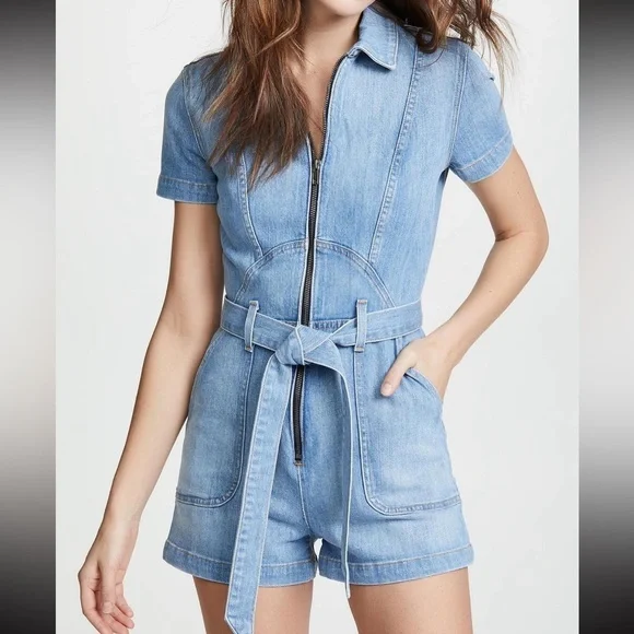 Alice + Olivia Light Blue Denim Romper, 26 - Picture 1 of 3